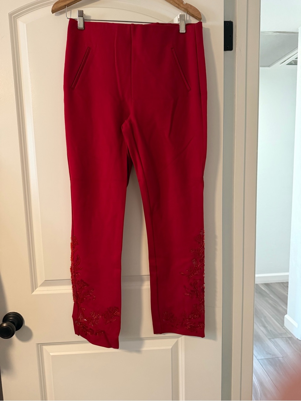Chico's Red Straight-Leg Embellished Pants